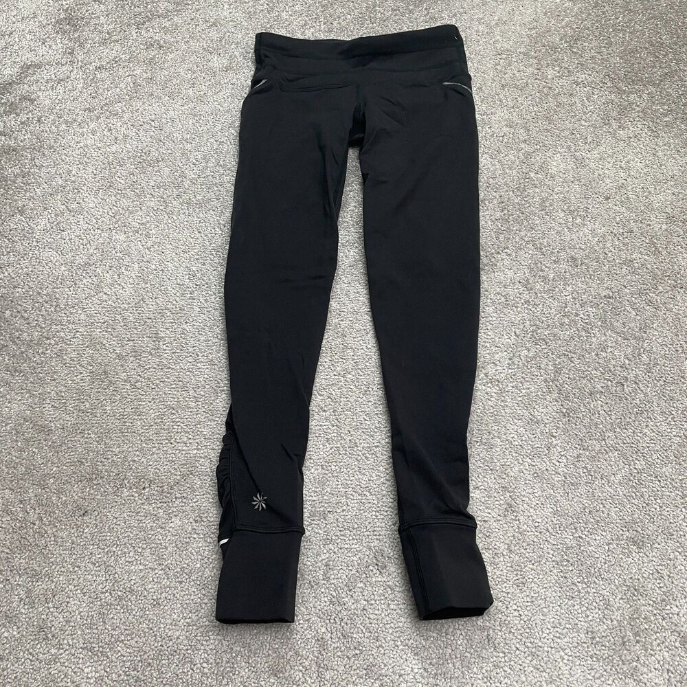 Athleta Relay Tight Compression Leggings Women XXS Black Active Zip Pocket 24x26